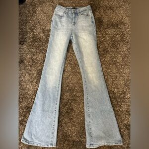 Fashion Nova Light Blue Flared Skinny Jeans boot